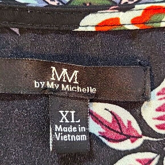 MM by My Michelle Black & Orange Floral Top, Lace-up Neckline, Bell Sleeves, XL - Picture 8 of 9